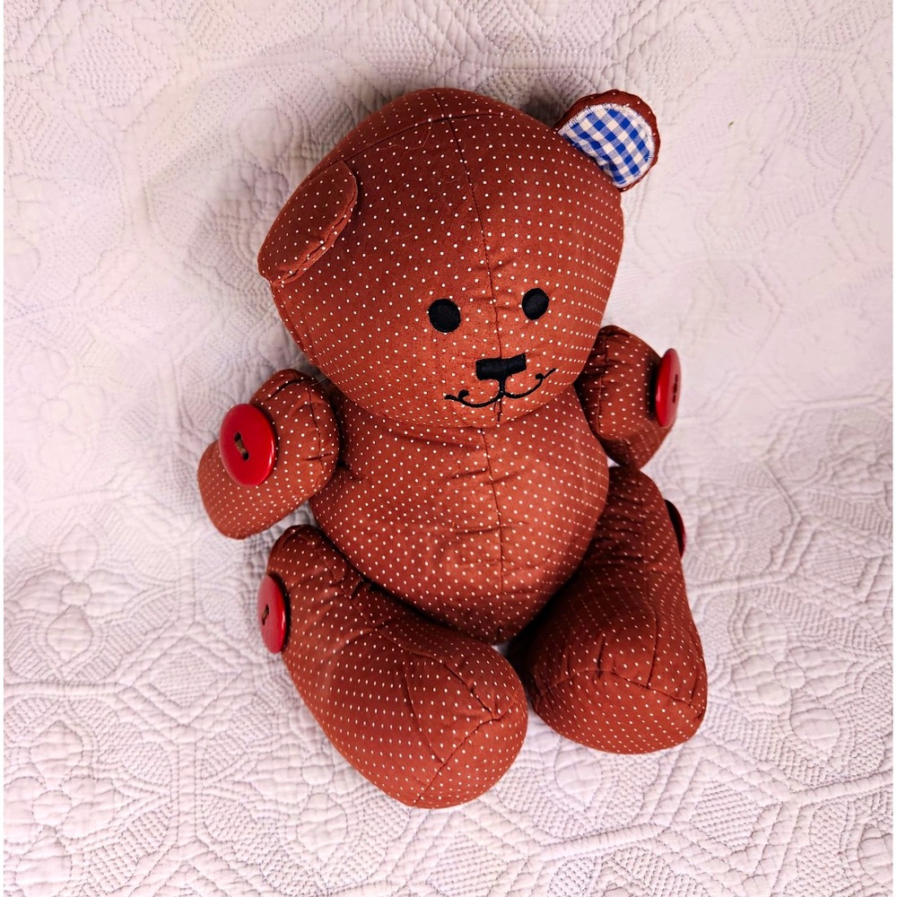 Dakin Brown Polka Dot Teddy Bear Plush Button Jointed 1984 MPN 118